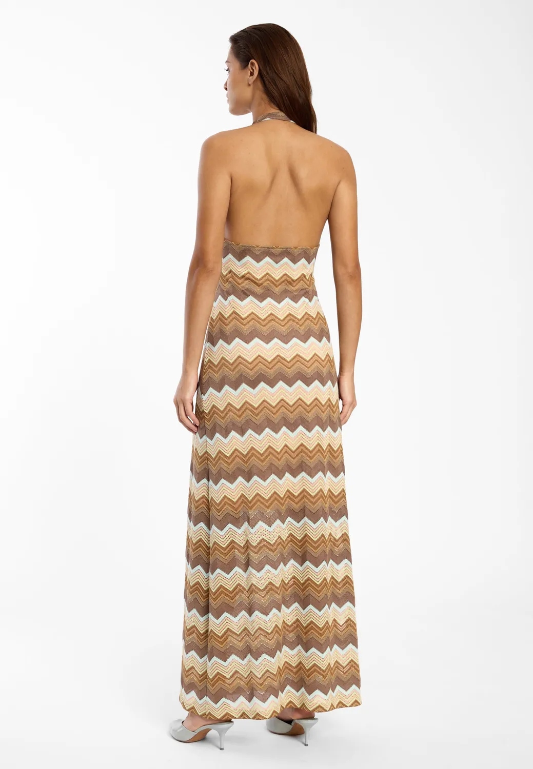 Ana Alcazar Disae abito maxi halterneck marrone