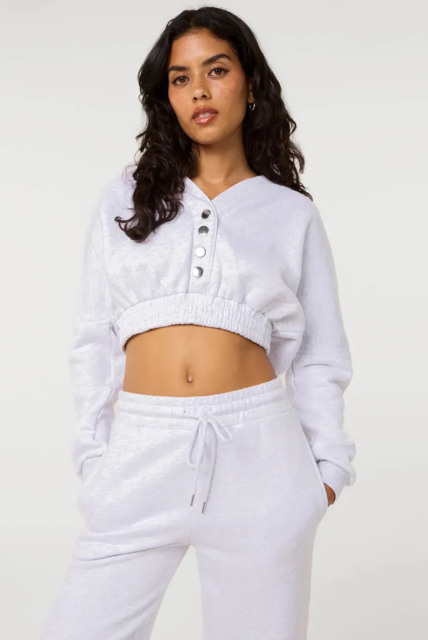 Pink Vanilla felpa cropped pile grigio chiaro S cappuccio