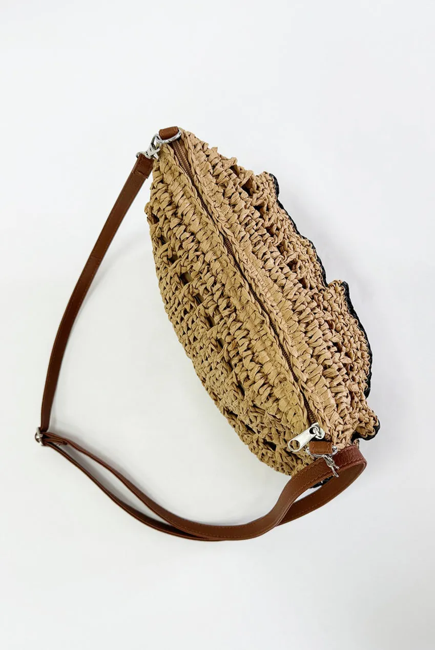 SVNX Straw Frill borsa a spalla paglia marrone