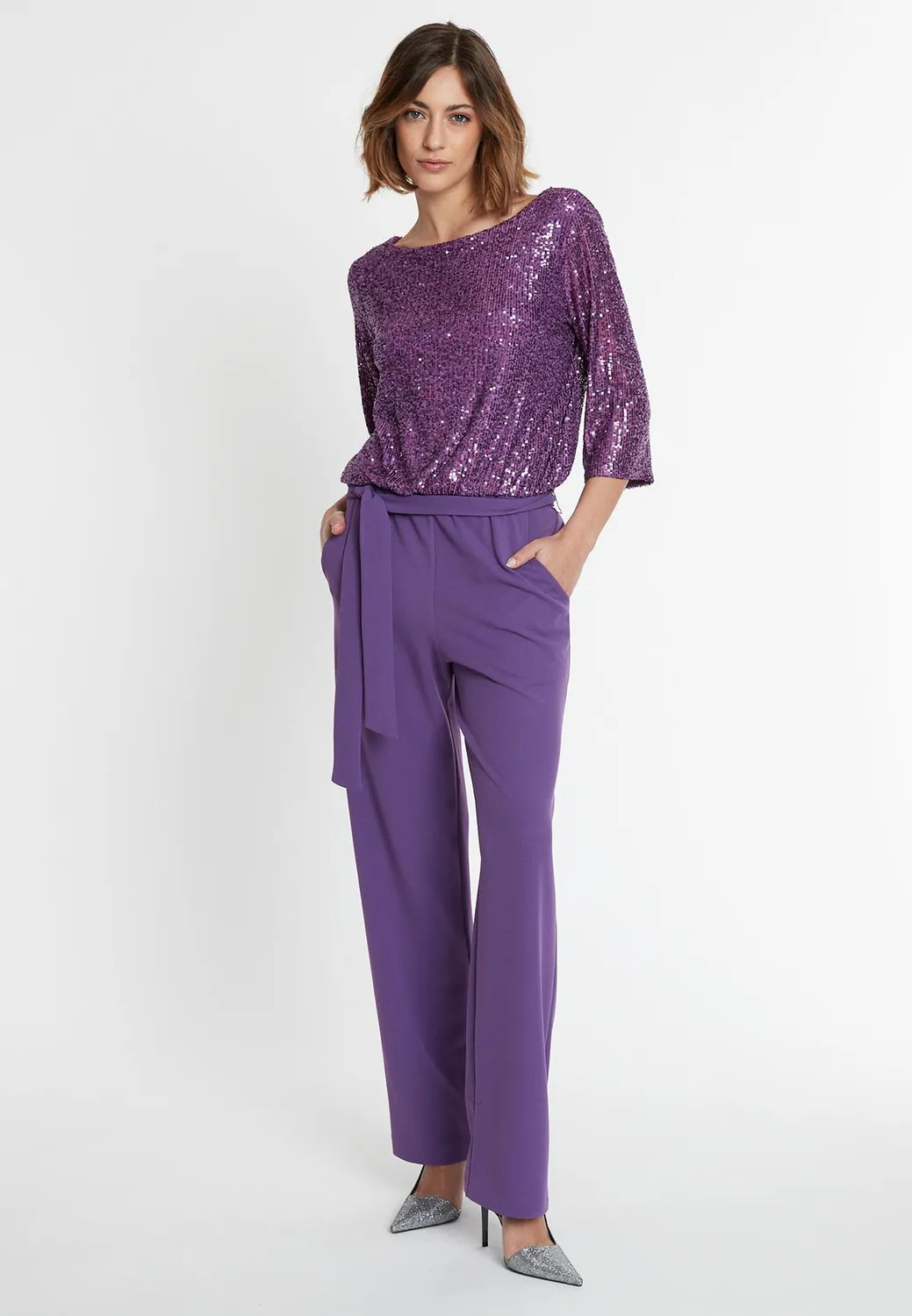 Ana Alcazar Salkia tuta viola paillettes