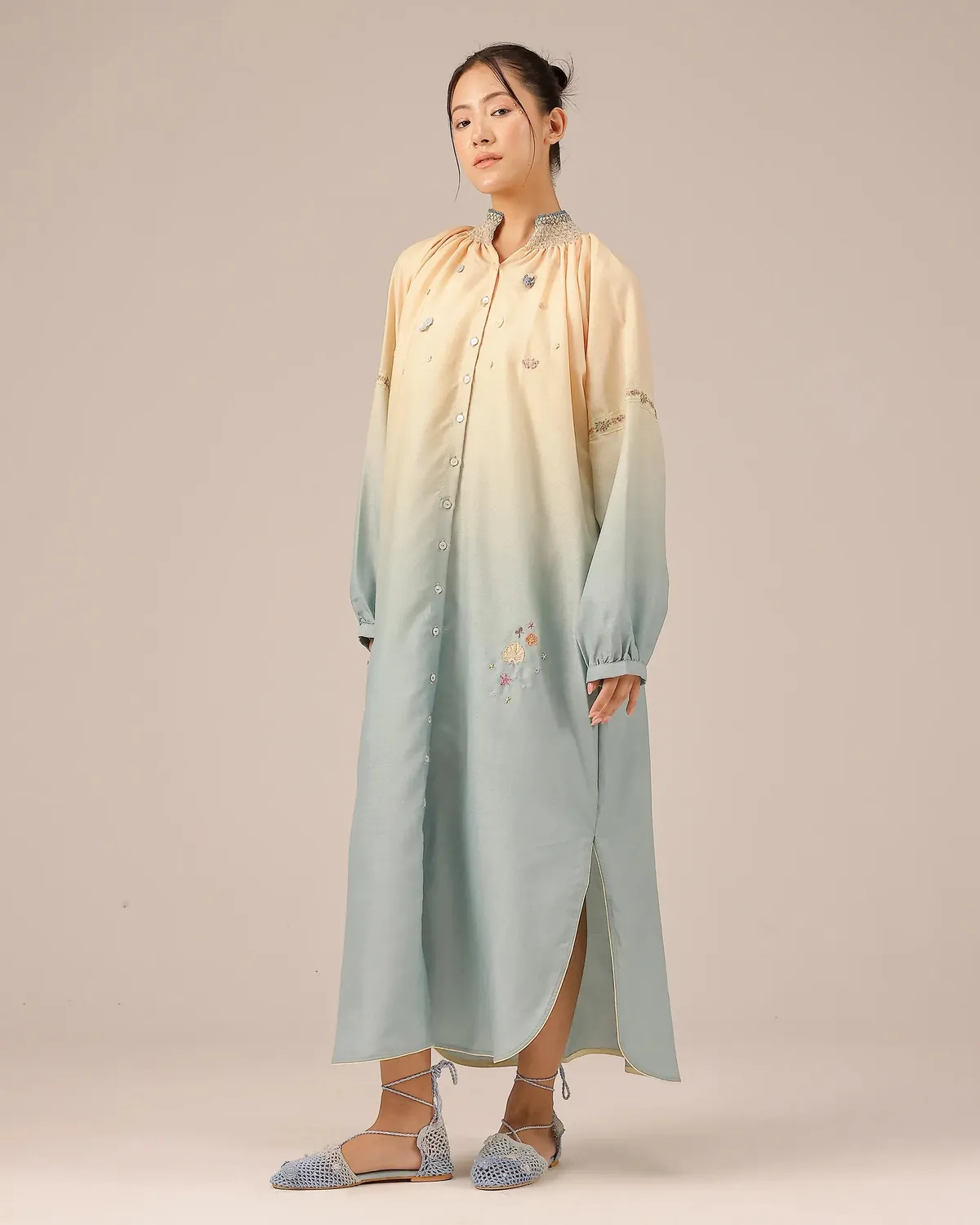 Our Dve Sorbet Abito lino avorio grigio smock