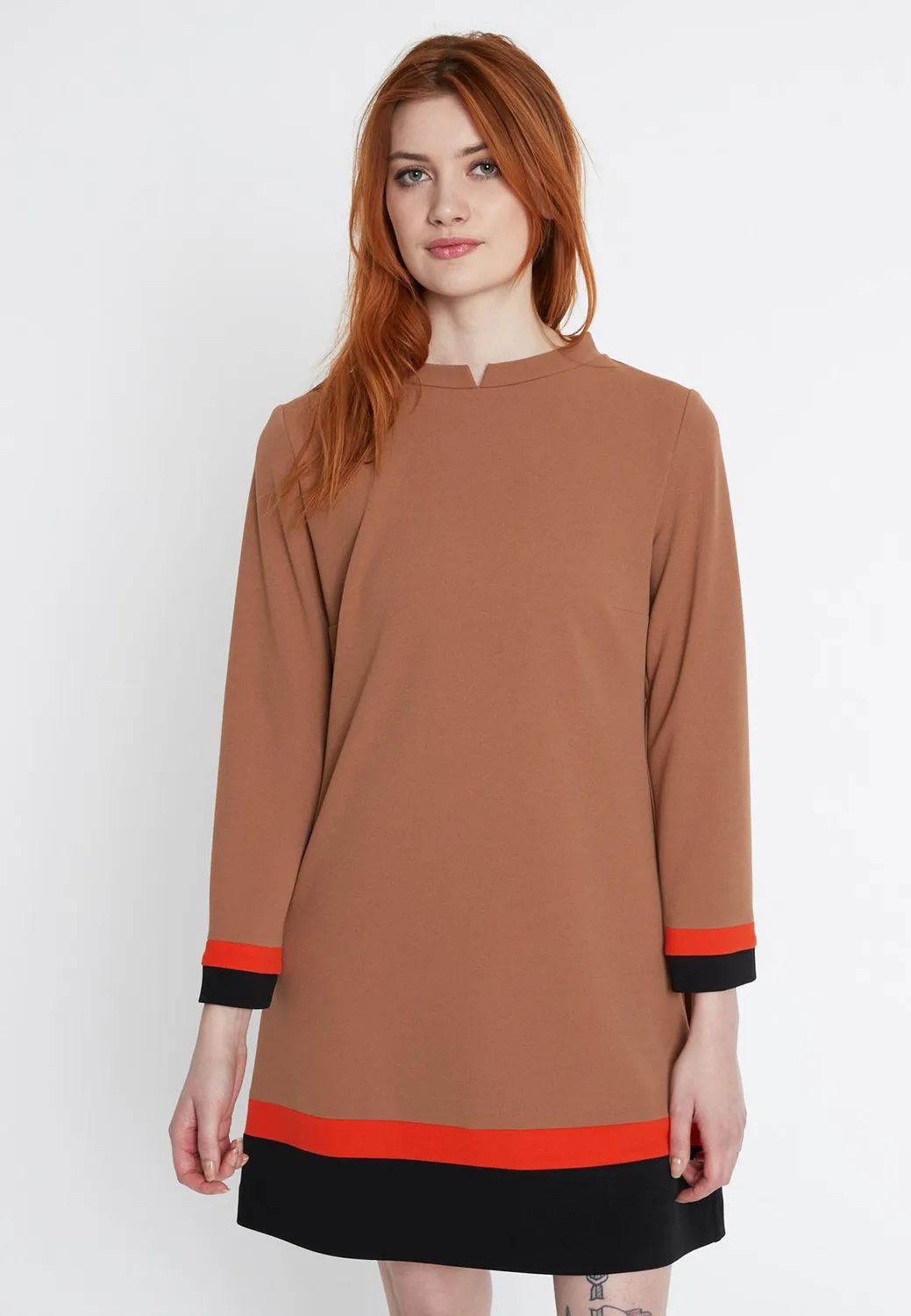 Ana Alcazar Sideo abito linea A cappuccino color block