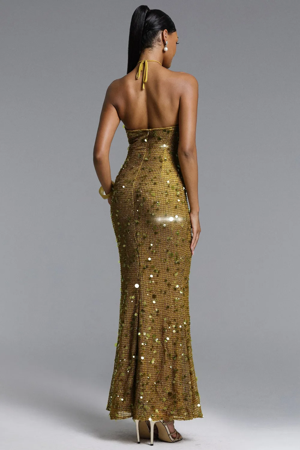 Bella Barnett Liza abito maxi verde paillettes floreali