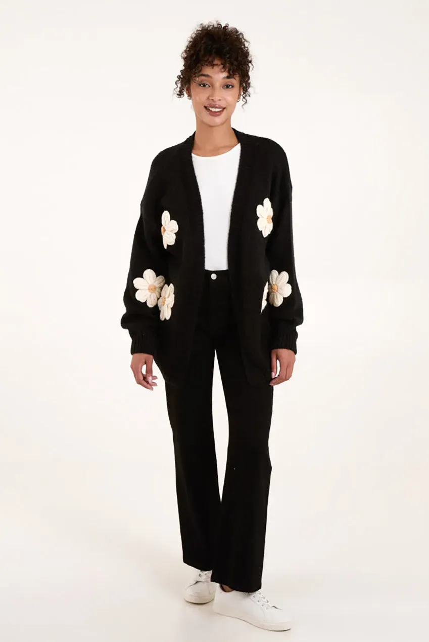 Blue Vanilla cardigan margherite nero oversize manica lunga