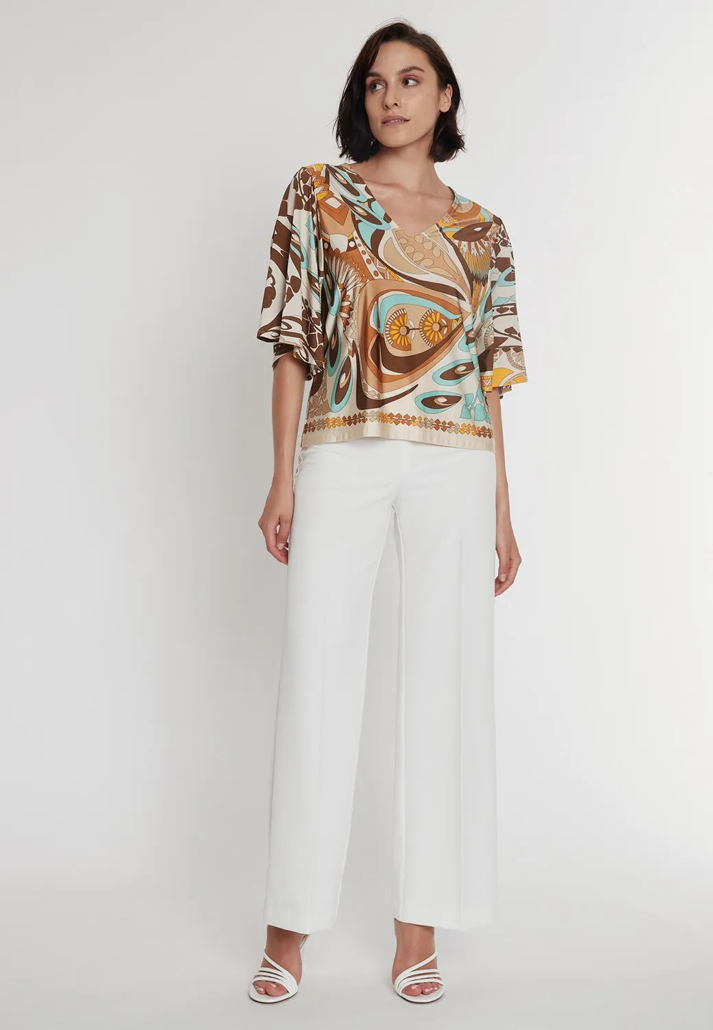 Ana Alcazar Pikasa top scollo V fantasia marrone