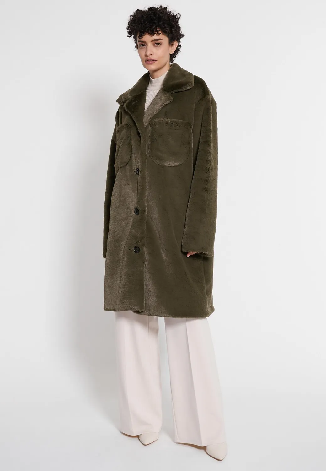 Ana Alcazar Habesa cappotto pelliccia ecologica kaki