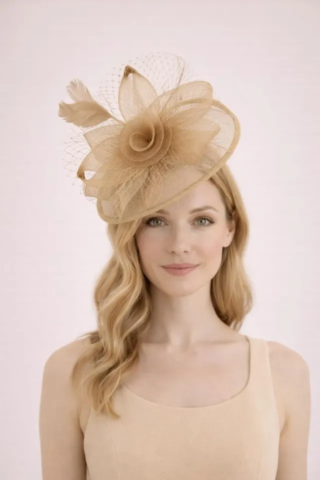 SVNX fascinator beige rete fiocco floreale misura unica
