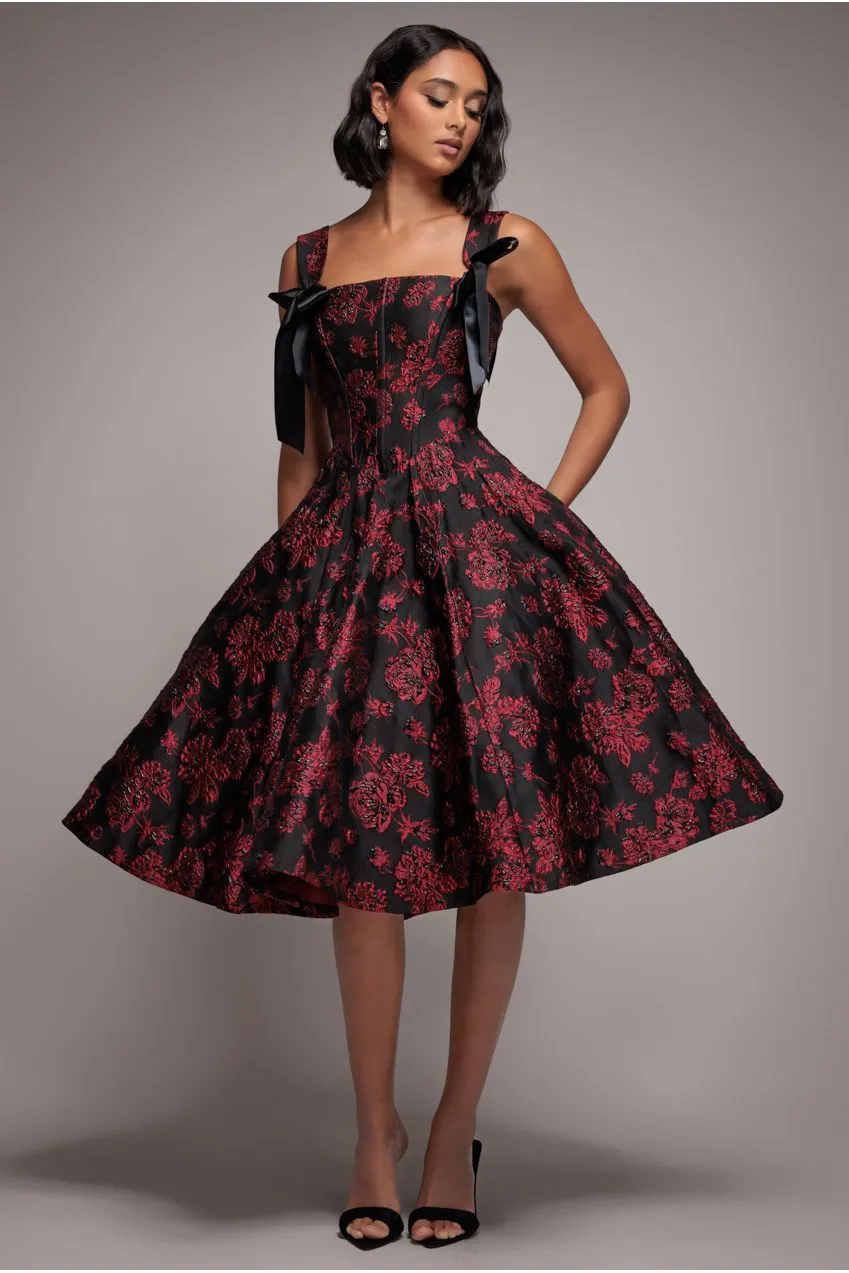 Goddiva DR4772 abito midi nero jacquard