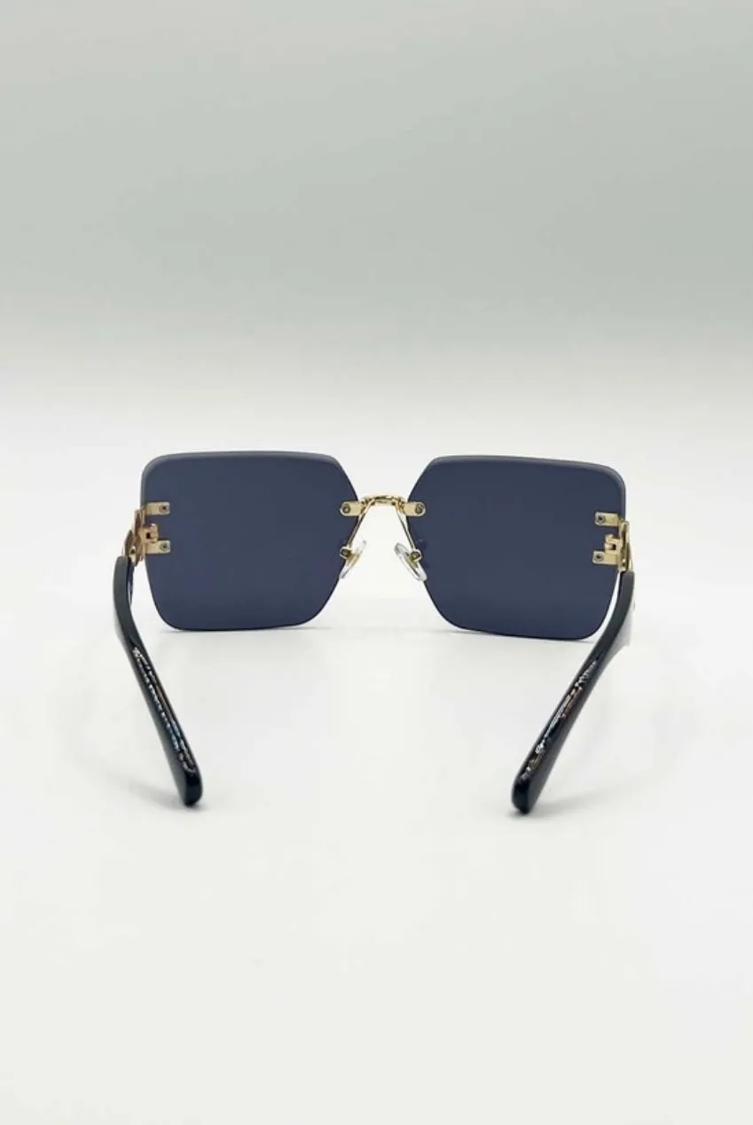 SVNX Rimless Oversized Square occhiali da sole nero oro