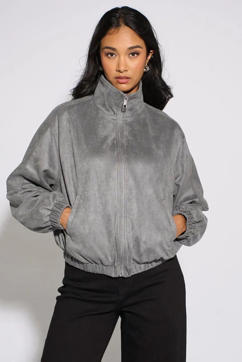 Gini London Funnel Neck Bomber giacca grigia scamosciata