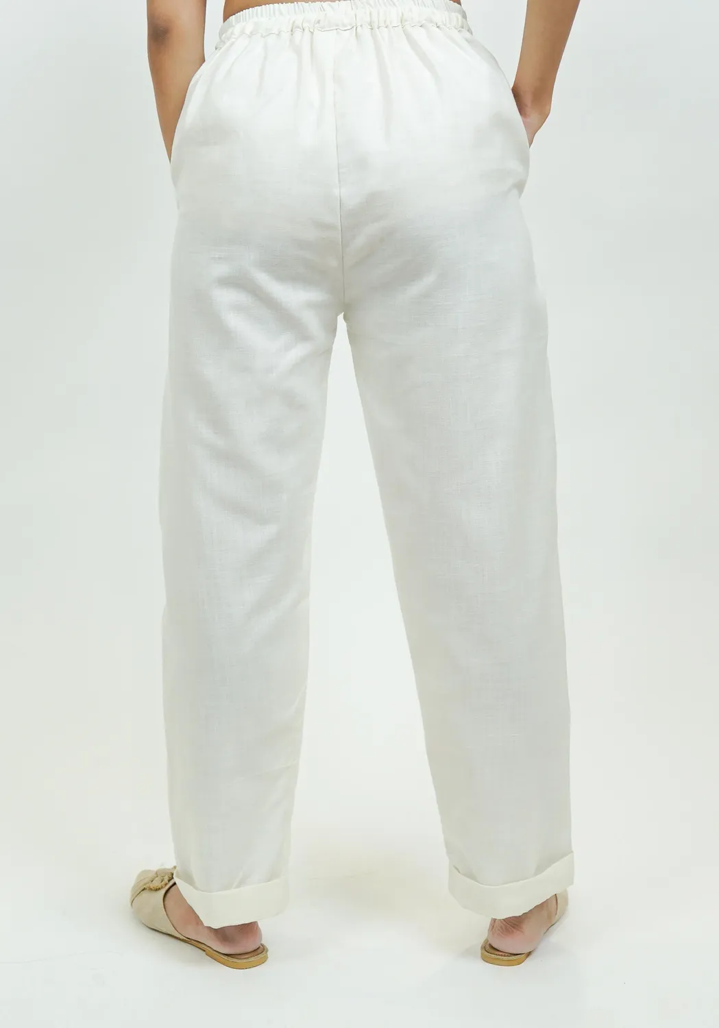 Our Dve S0028 pantaloni bianco panna slub vestibilità regolare