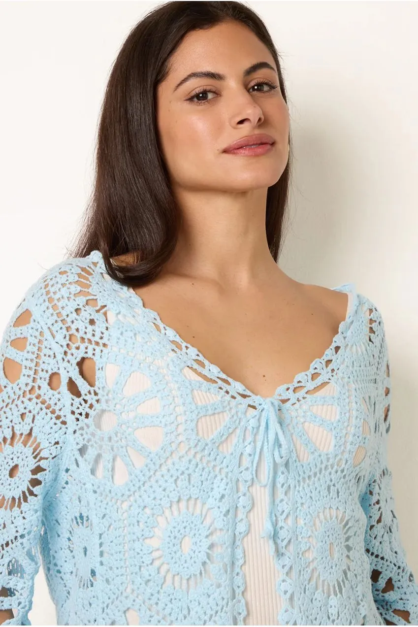 Blue Vanilla cardigan uncinetto cotone azzurro chiaro