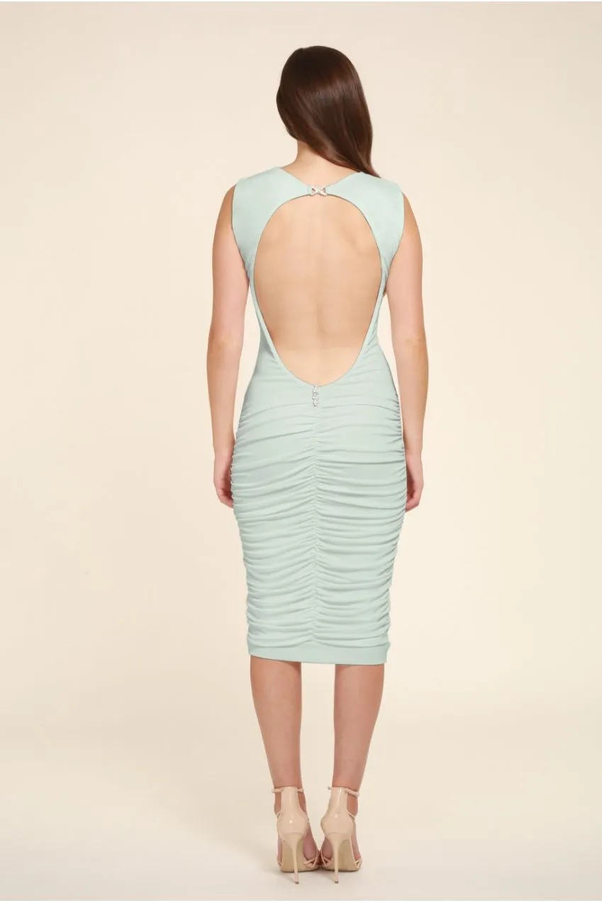 Honor Gold Bella abito midi verde menta schiena scoperta