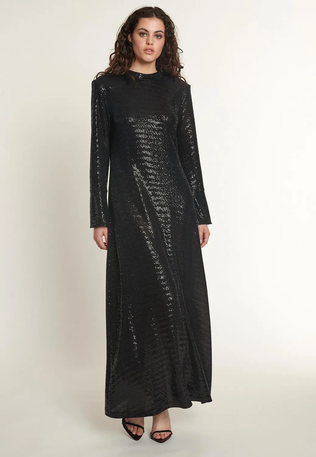 Ana Alcazar Ofrea abito lungo paillettes nero