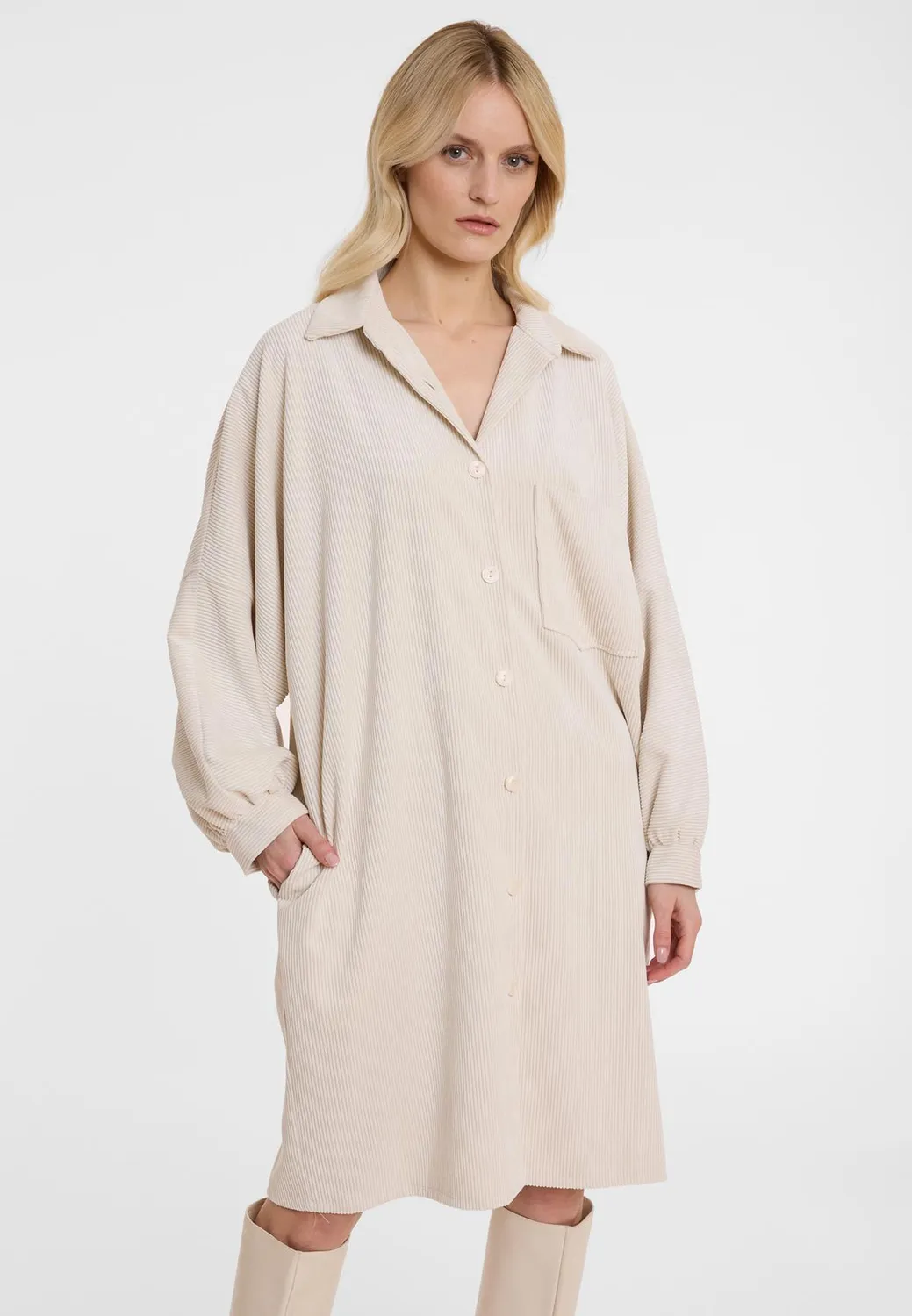 Ana Alcazar Adidi abito camicia velluto grigio