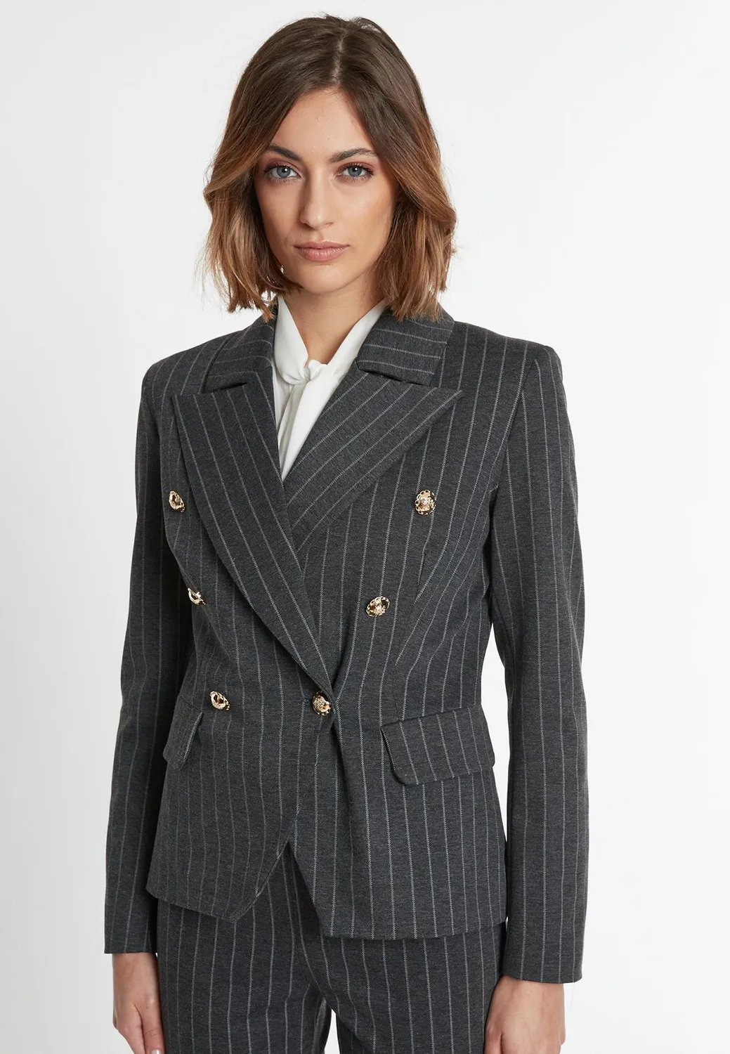 Ana Alcazar Sombea blazer gessato grigio doppiopetto