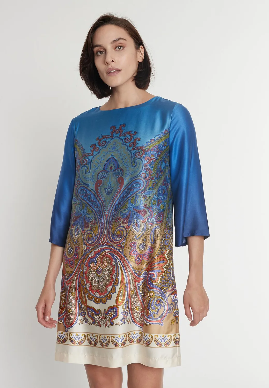 Ana Alcazar Pamila abito corto paisley blu