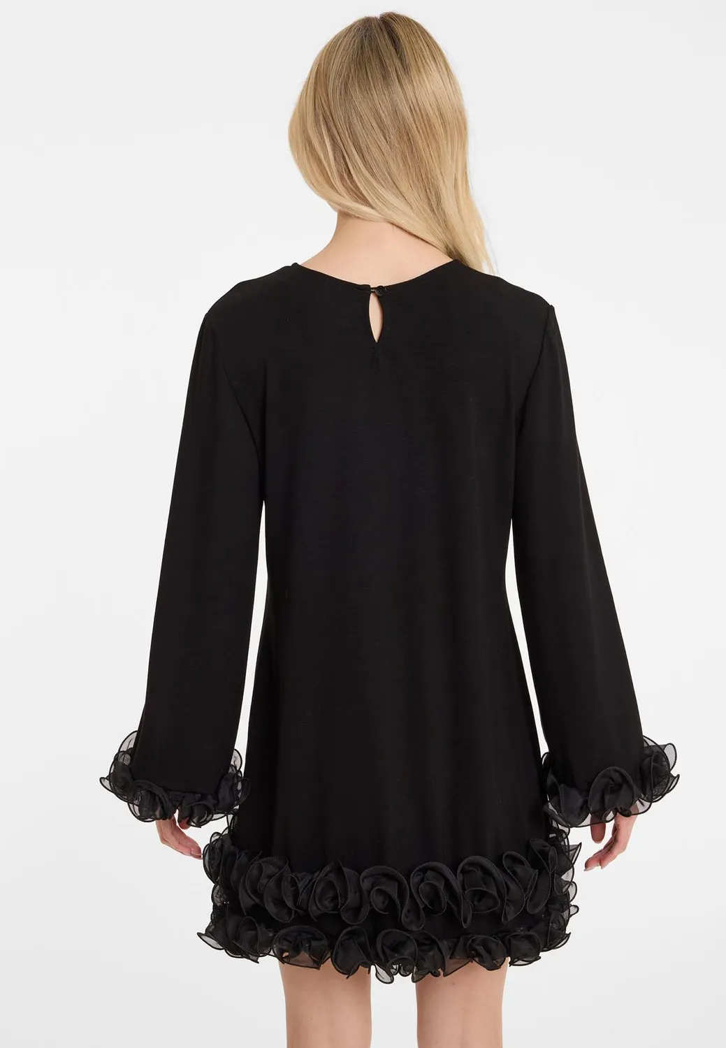 Ana Alcazar Aglia abito cocktail nero volant chiffon