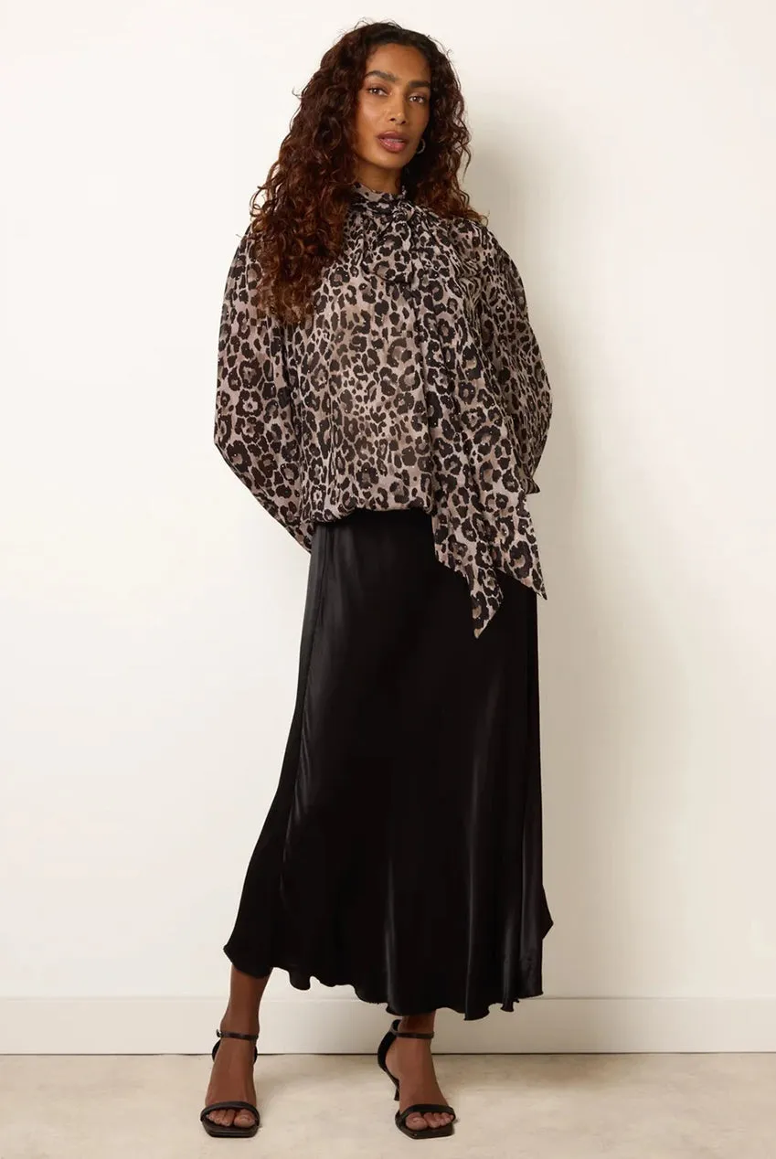 Blue Vanilla blusa leopardata tie neck animal print