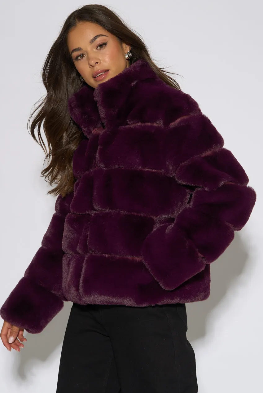 Gini London Plum Panelled giacca pelliccia sintetica prugna