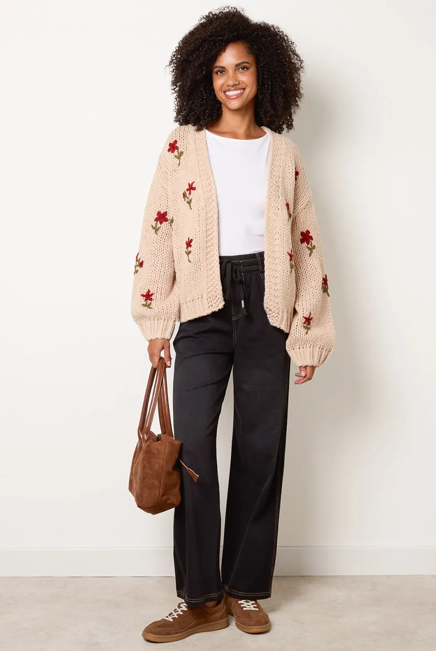 Blue Vanilla Flower Embroidery cardigan pietra