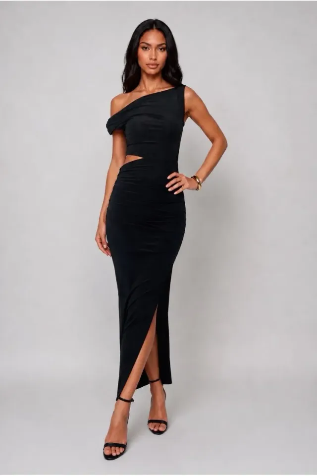 Honor Gold Natalia abito maxi nero spalle scoperte