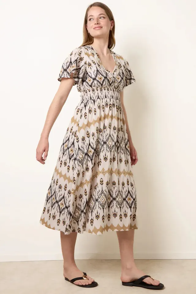 Blue Vanilla Embroidered Wrap abito midi pietra cotone