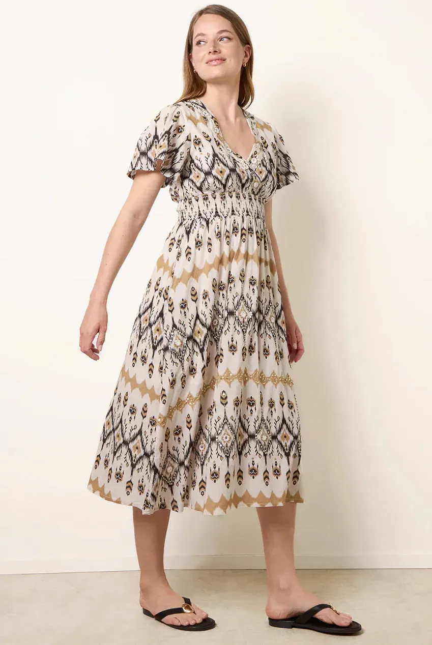 Blue Vanilla Embroidered Wrap abito midi pietra cotone