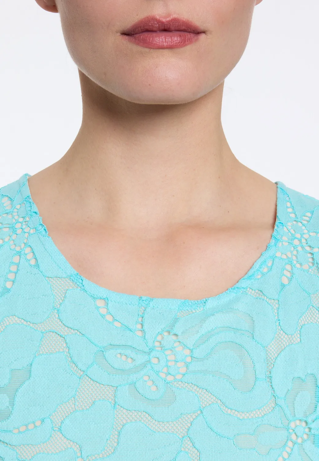 Ana Alcazar Duwin abito pizzo midi turchese