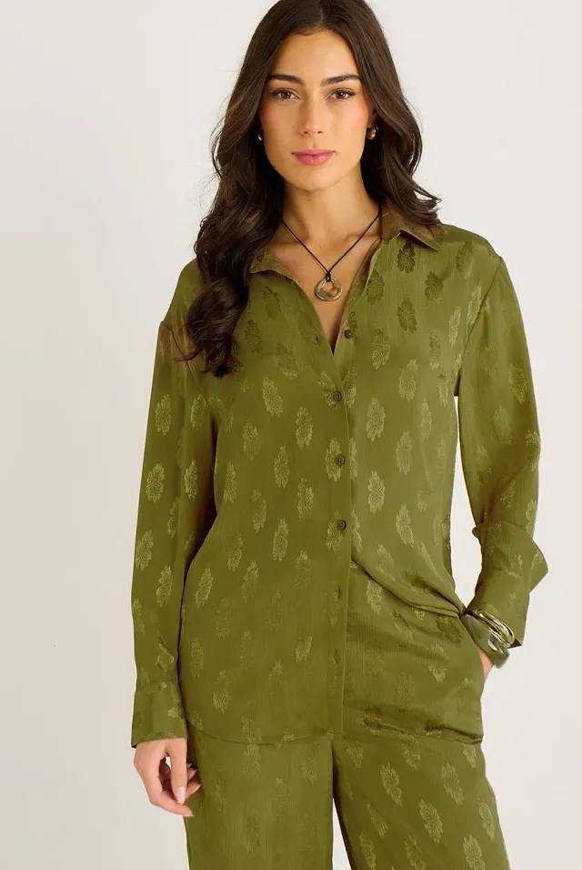Gini London GL2186B camicia satin kaki fantasia floreale