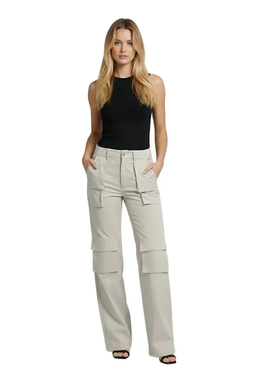 Avinci High Waist Tailored Cargo pantaloni bianchi tasconi