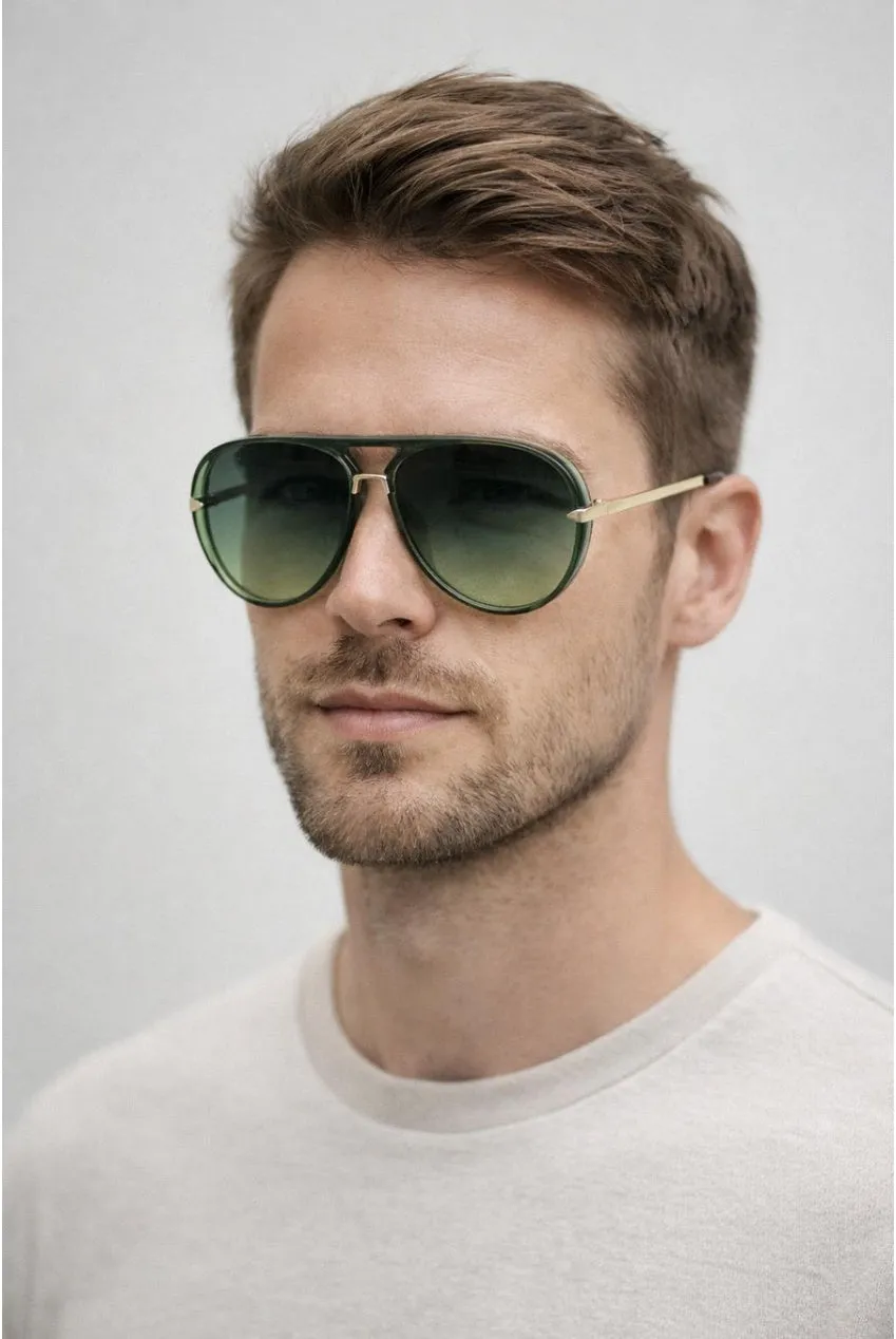 SVNX Bold Aviator occhiali da sole verdi metallo oro