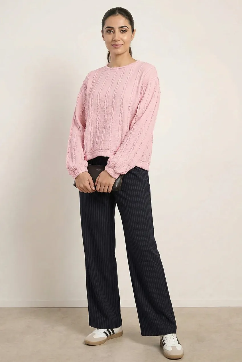 Blue Vanilla Ruffle Detailed top rosa manica lunga
