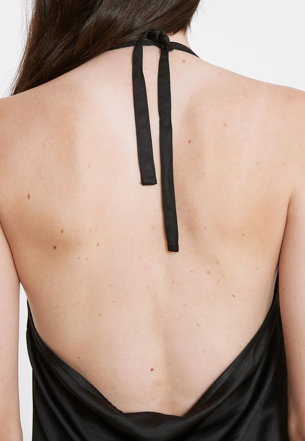 Ana Alcazar Paha abito lungo raso nero scollo halter