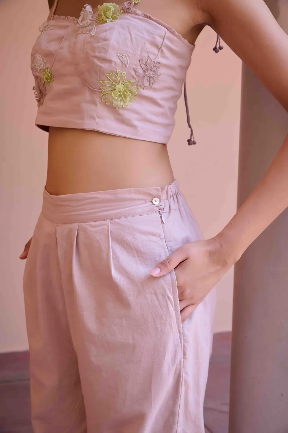 Our Dve Alfie set coordinato rosa top pantaloni cotone