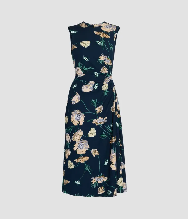 Erdem Abito Midi Ponte Floreale Blu Smanicato
