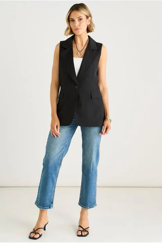 Goddiva Gini London gilet nero sartoriale lungo SM
