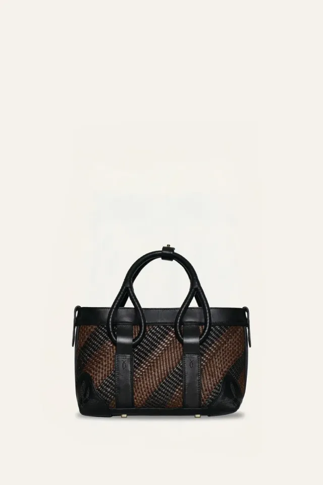 Johanna Ortiz Ancestral Veil mini tote paglia nera pelle