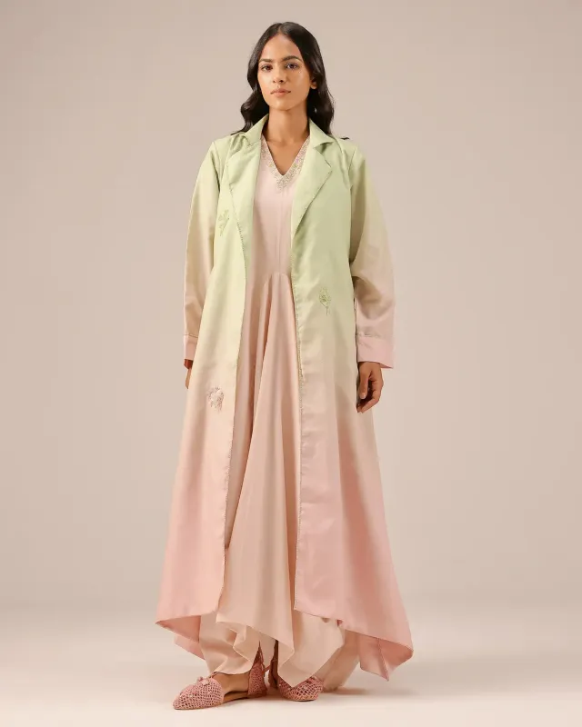 Our Dve Ocean Dusk giacca donna verde-rosa lino lunga