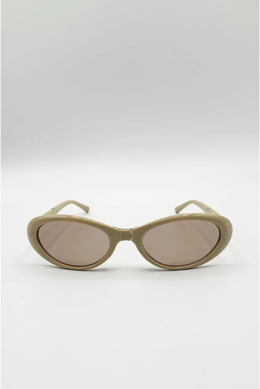 SVNX occhiali da sole ovali beige pieghevoli UV400