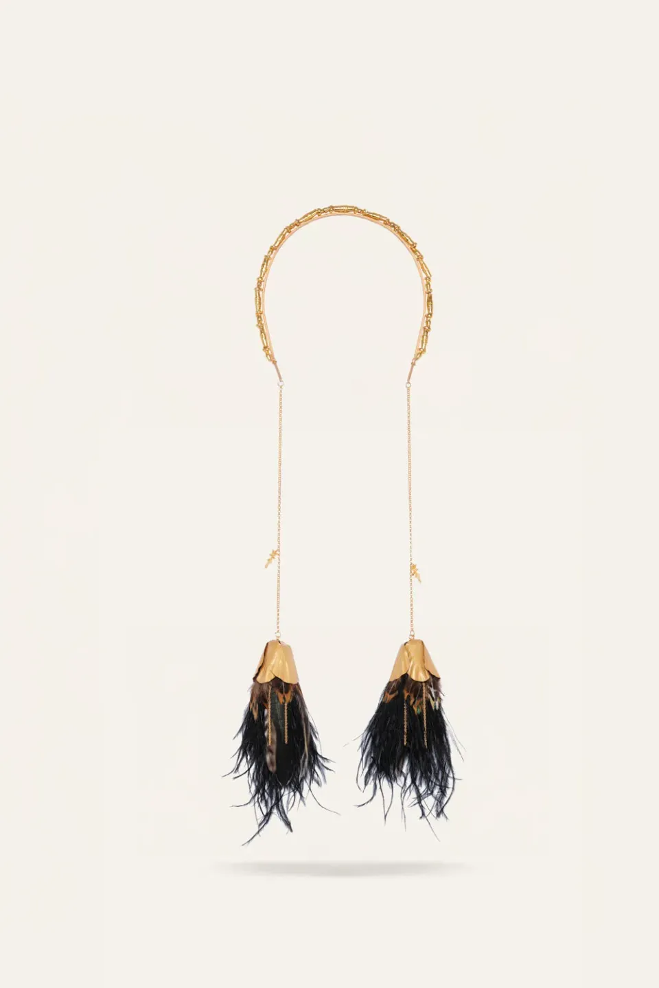 Johanna Ortiz Fortune's Favor cerchietto oro nero piume