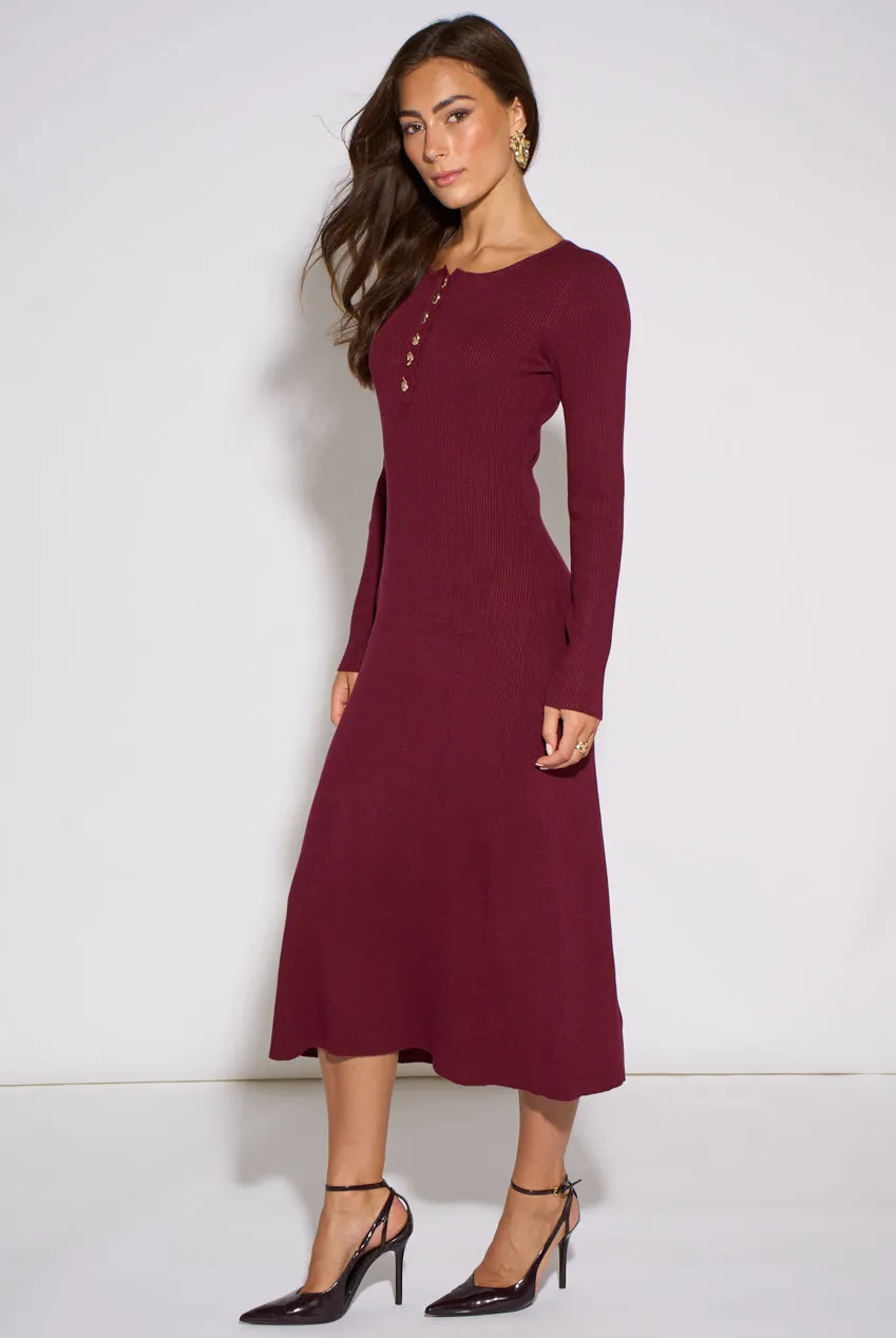 Goddiva Gini London abito midi berry bottoni oro