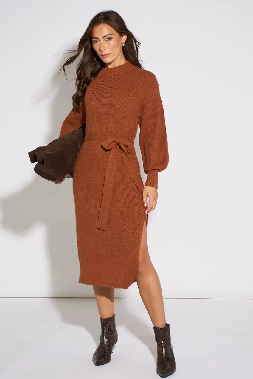Gini London Belted abito midi cammello S/M maglia