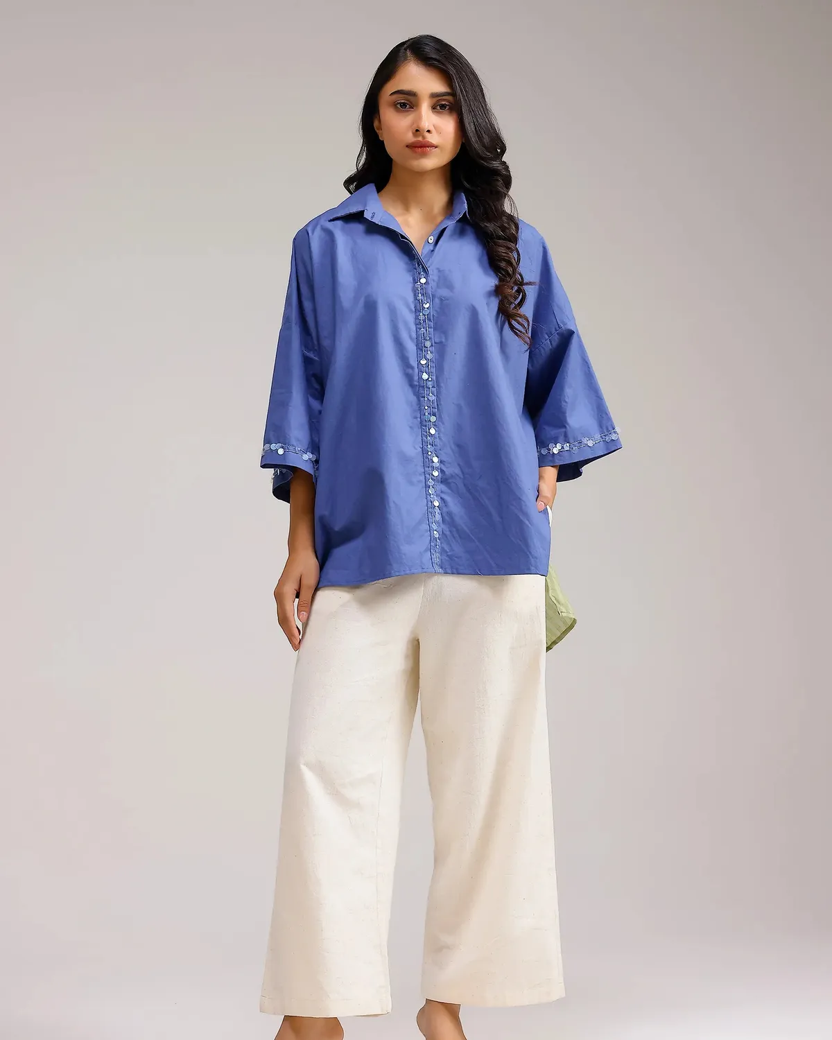 Our Dve Dune Flow camicia blu verde righe