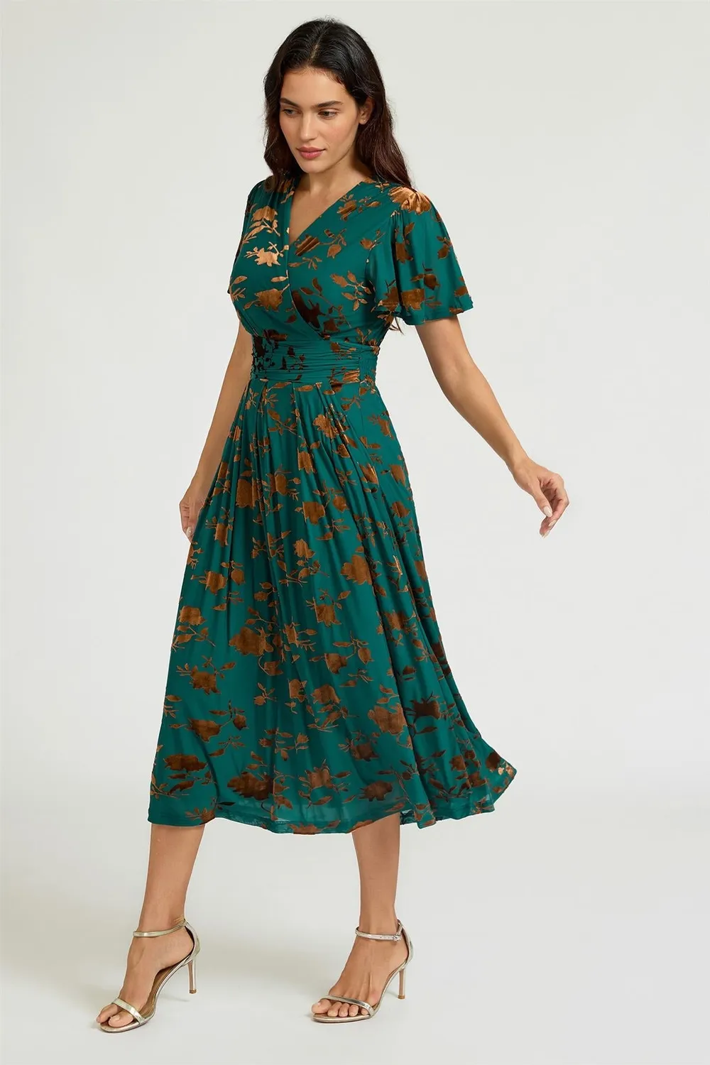 FS Collection Velvet Flock abito midi verde giada velluto