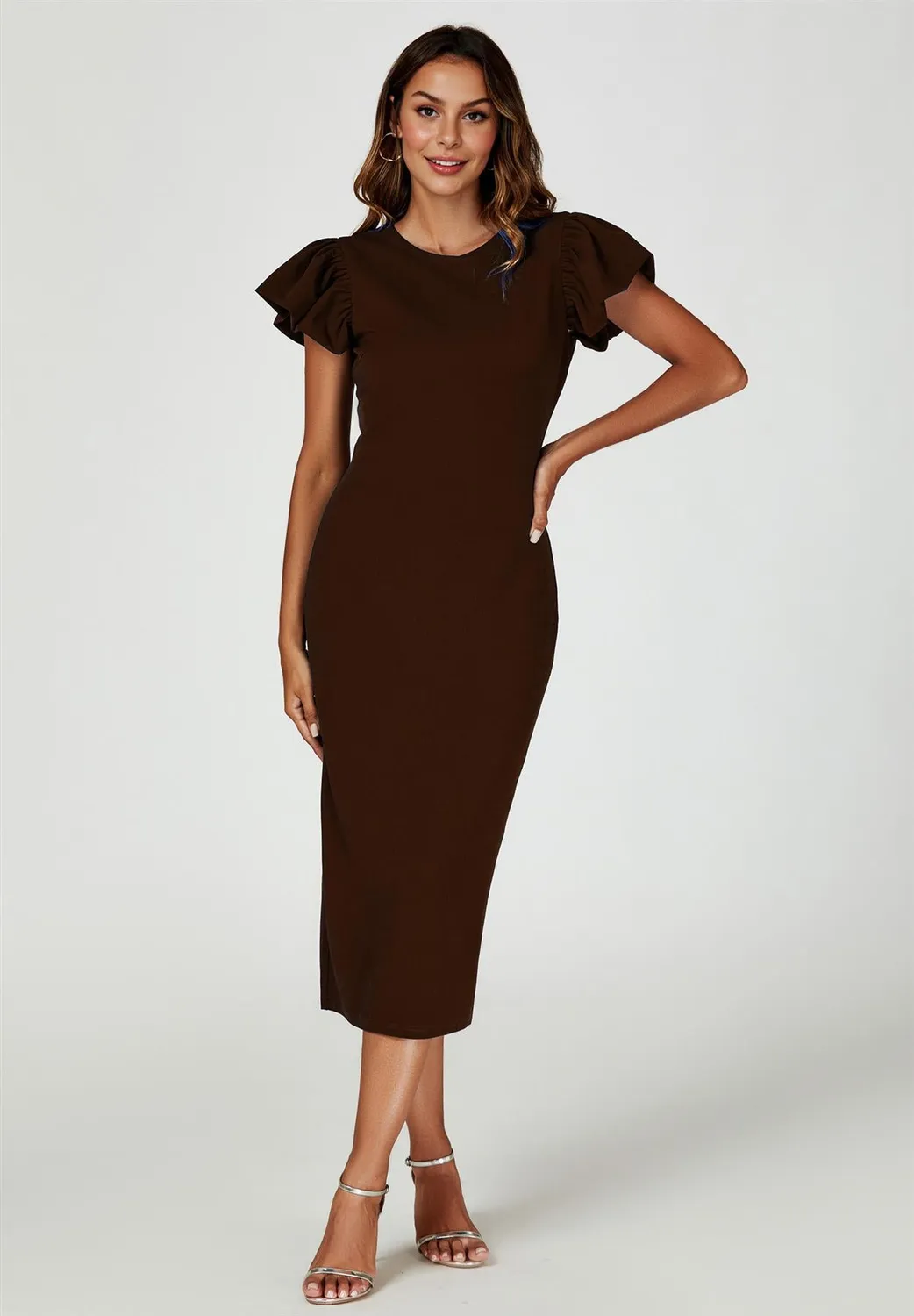 FS Collection abito midi bodycon espresso maniche M
