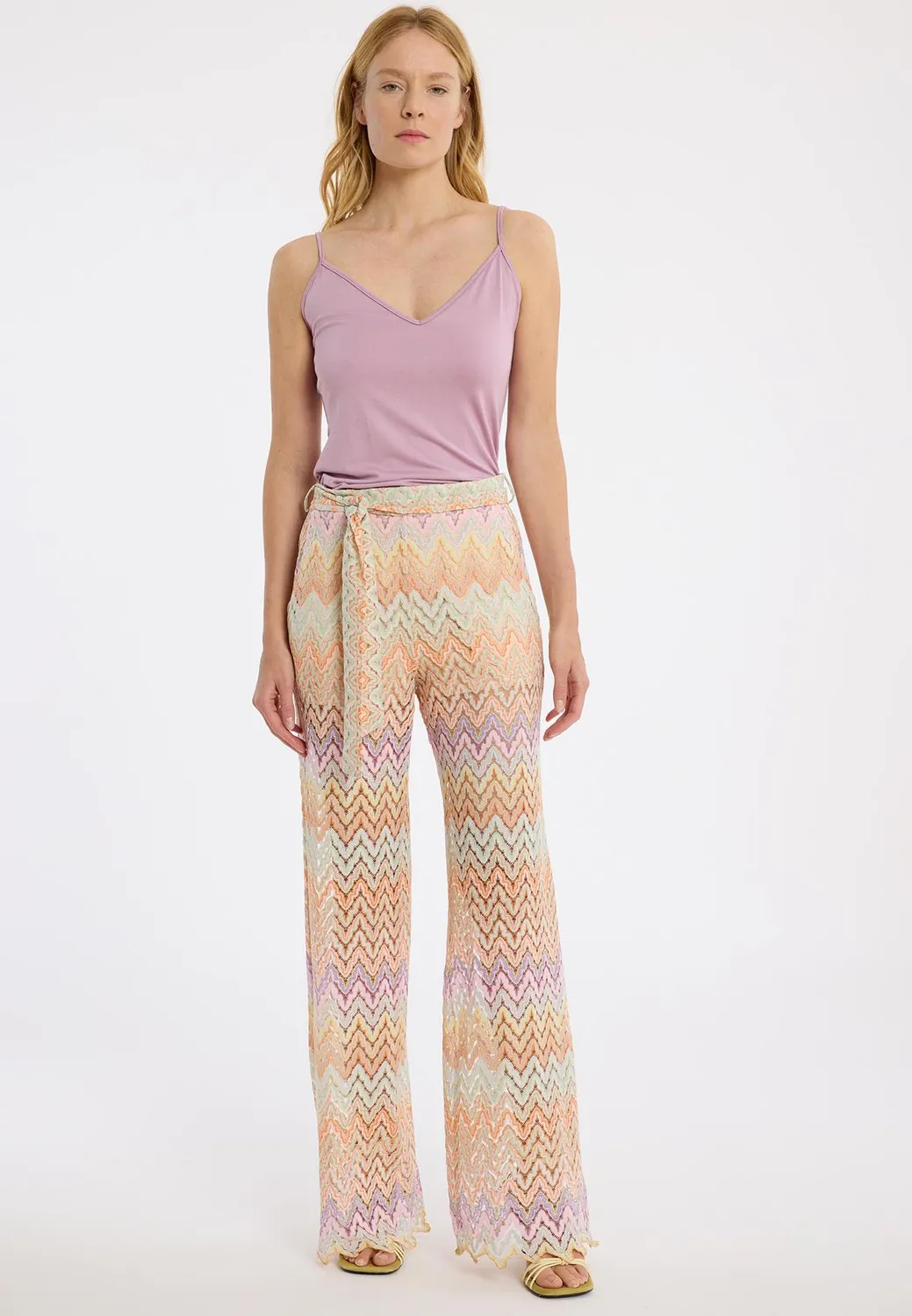 Ana Alcazar Zaylea pantaloni maglia palazzo ajour