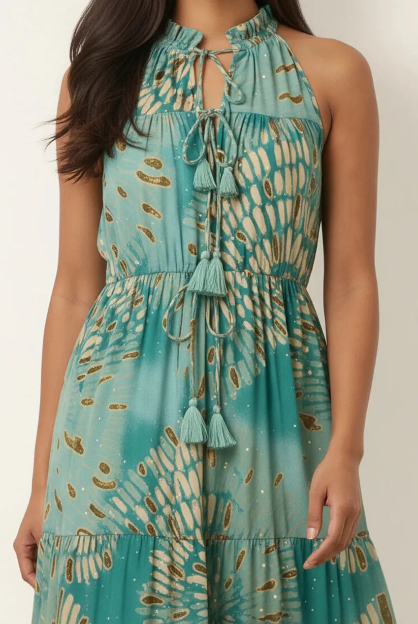 Blue Vanilla abito maxi acqua con strass S/M