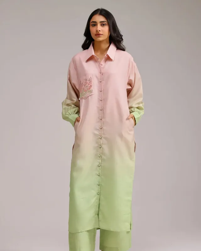 Our Dve Blush Kurta Set kurta rosa ombré lino