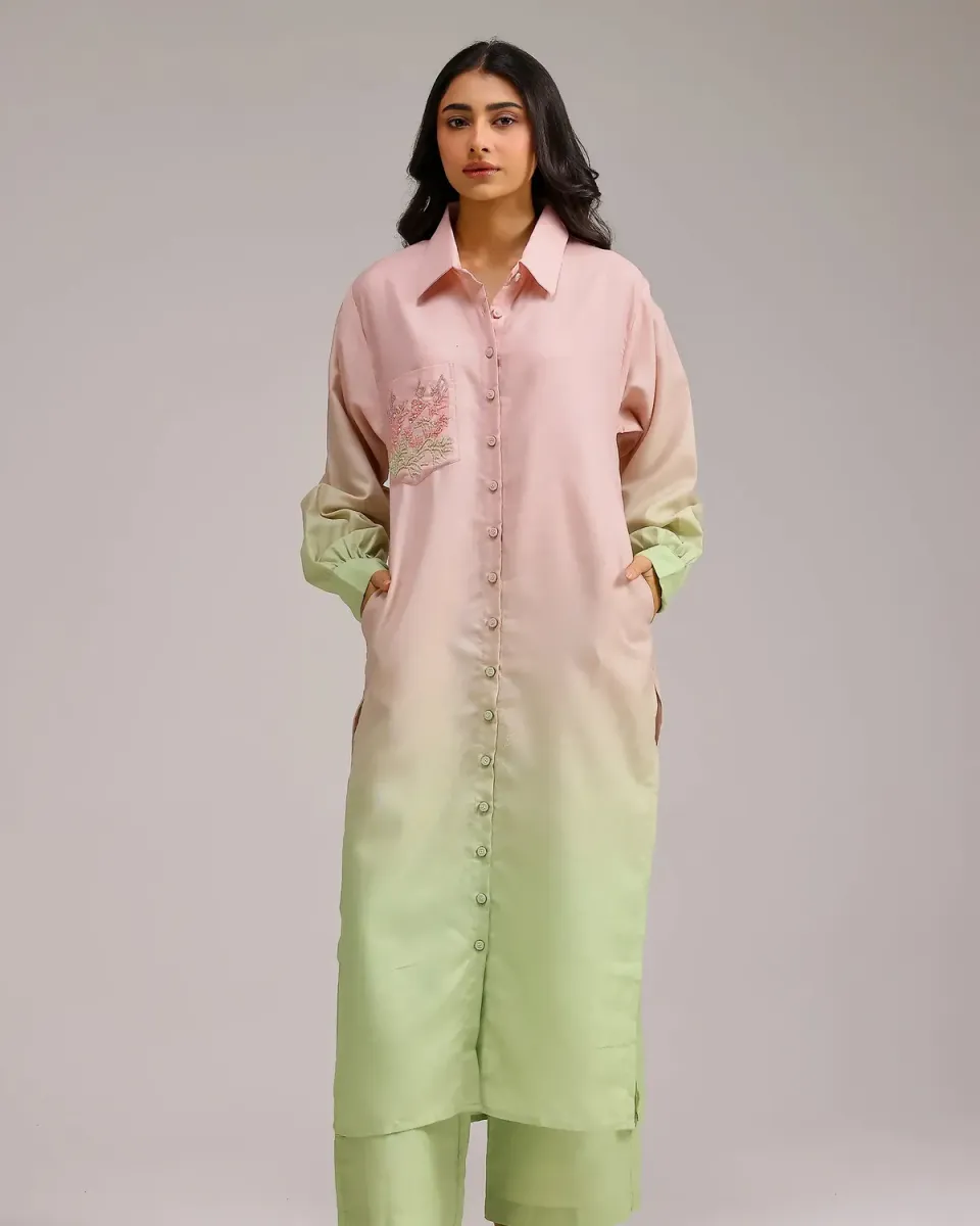 Our Dve Blush Kurta Set kurta rosa ombré lino